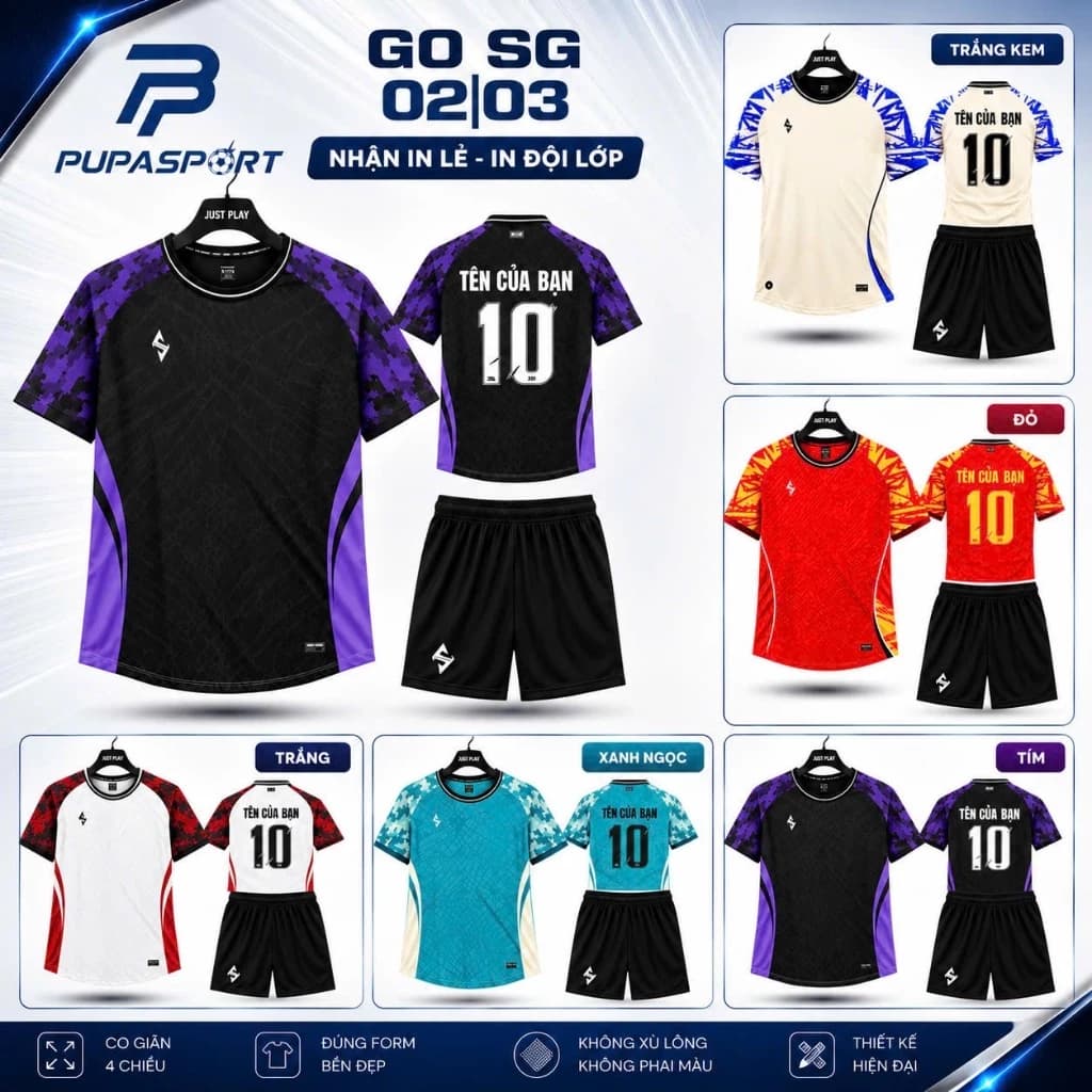 Bộ Đồ Đá Banh Bulbal GO SG2-3 - Bộ Không Logo Nhiều Màu, Vải Stri Bezel cao cấp Có In Tên Unisex Quần Top Quần Sport Nam