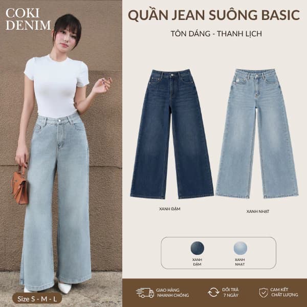 Quần Jeans Nữ Ống Suông Rộng Loe 30Cm Lưng Cao Tôn Dáng M053