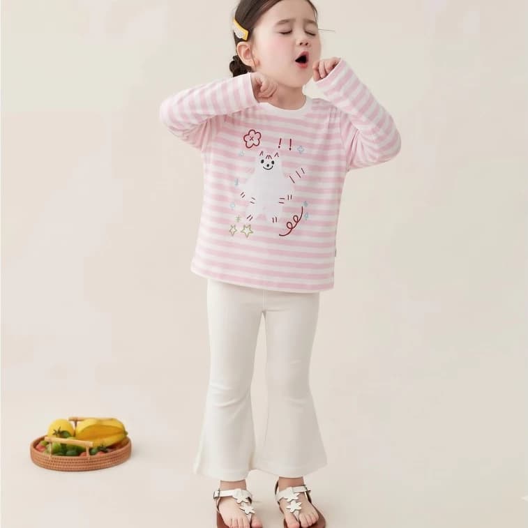 Set Áo Thun Giấy Dài Tay Kẻ Sọc Phối Quần Legging Loe Cho Bé Gái, Set Thu Đông Bé Gái Dễ Thương Đi Học Đi Chơi - M78