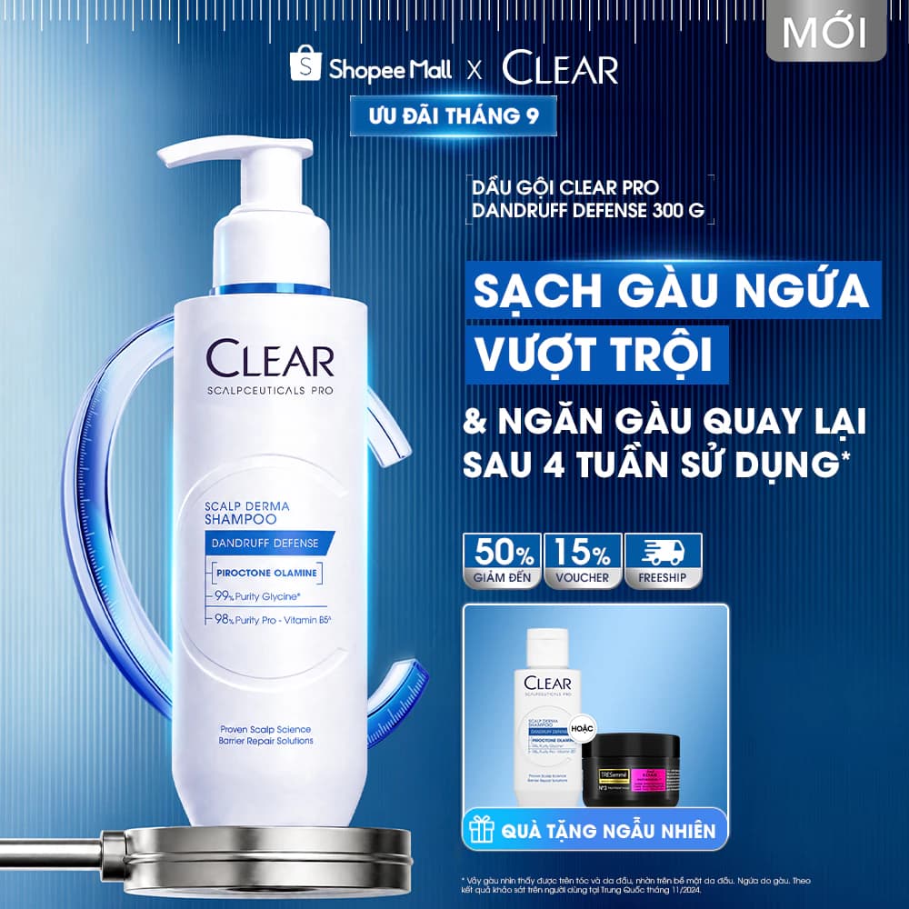 [MỚI] Dầu Gội Chuyên Dụng Giúp Sạch Gàu Ngứa Vượt Trội Clear Pro Dandruff Defense 300G