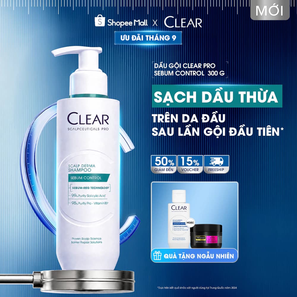 [MỚI] Dầu Gội Chuyên Dụng Giúp Sạch Dầu Thừa Trên Da Đầu Clear Pro Sebum Control 300G