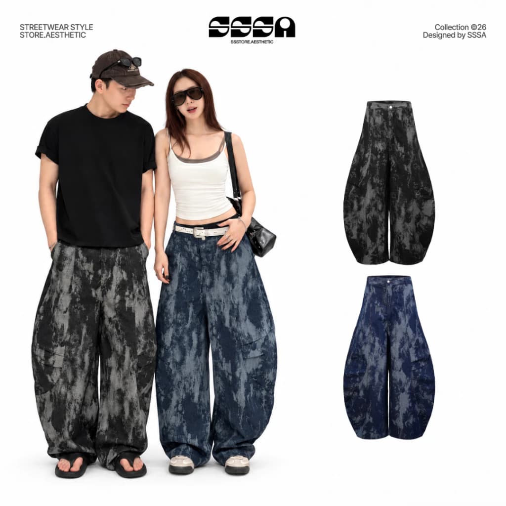 [SẢN PHẨM MỚI] Quần Jeans Loang Ống Cong SSS.A Đứng Form Phong Cách Retro Tôn Dáng Độc Lạ Được Xử Lý Kĩ Xu Hướng Hot
