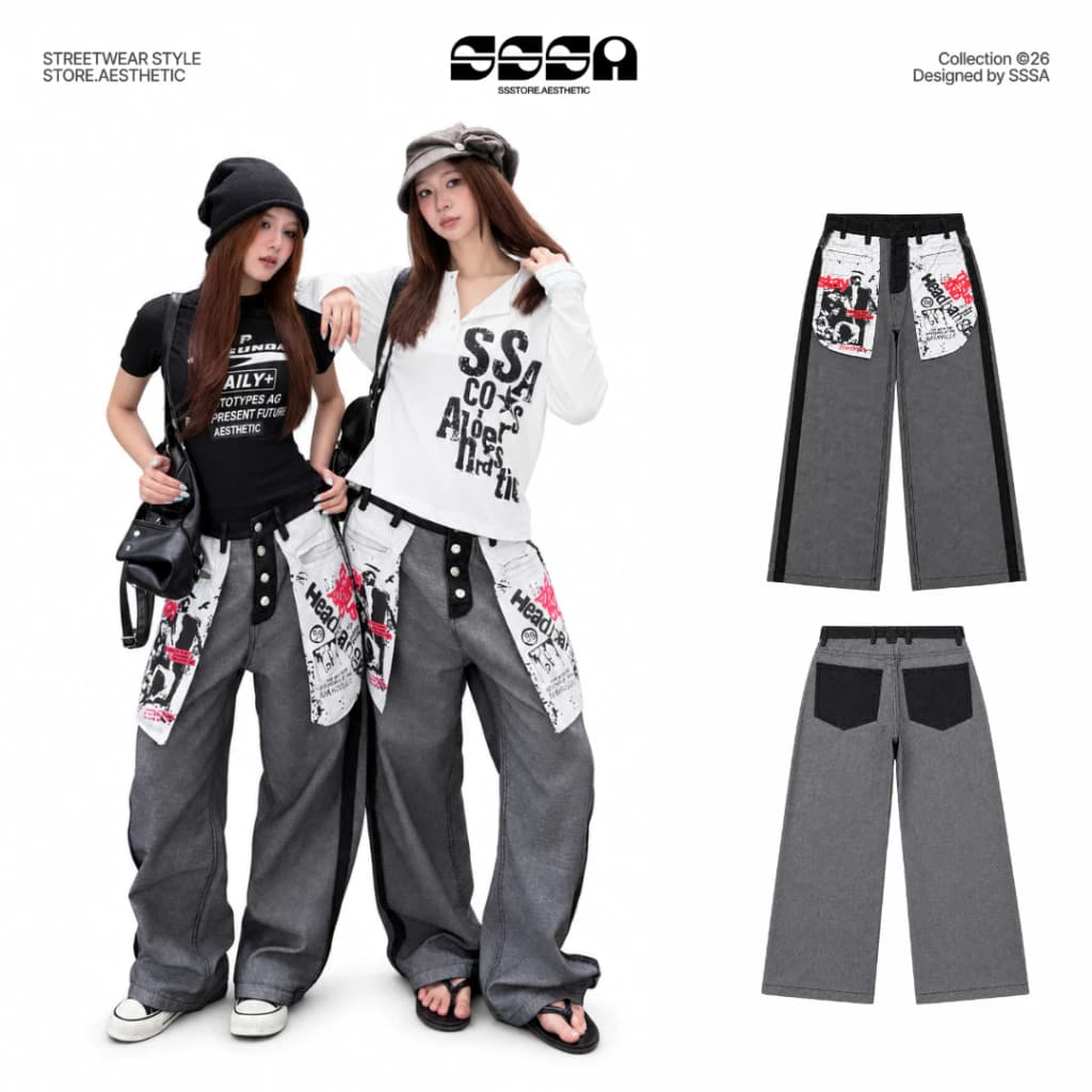Quần Jeans Phong Cách Lật Ngược INSIDE OUT Form Rộng Unisex Nam Nữ Cá Tính SSSTORE.Aesthetic