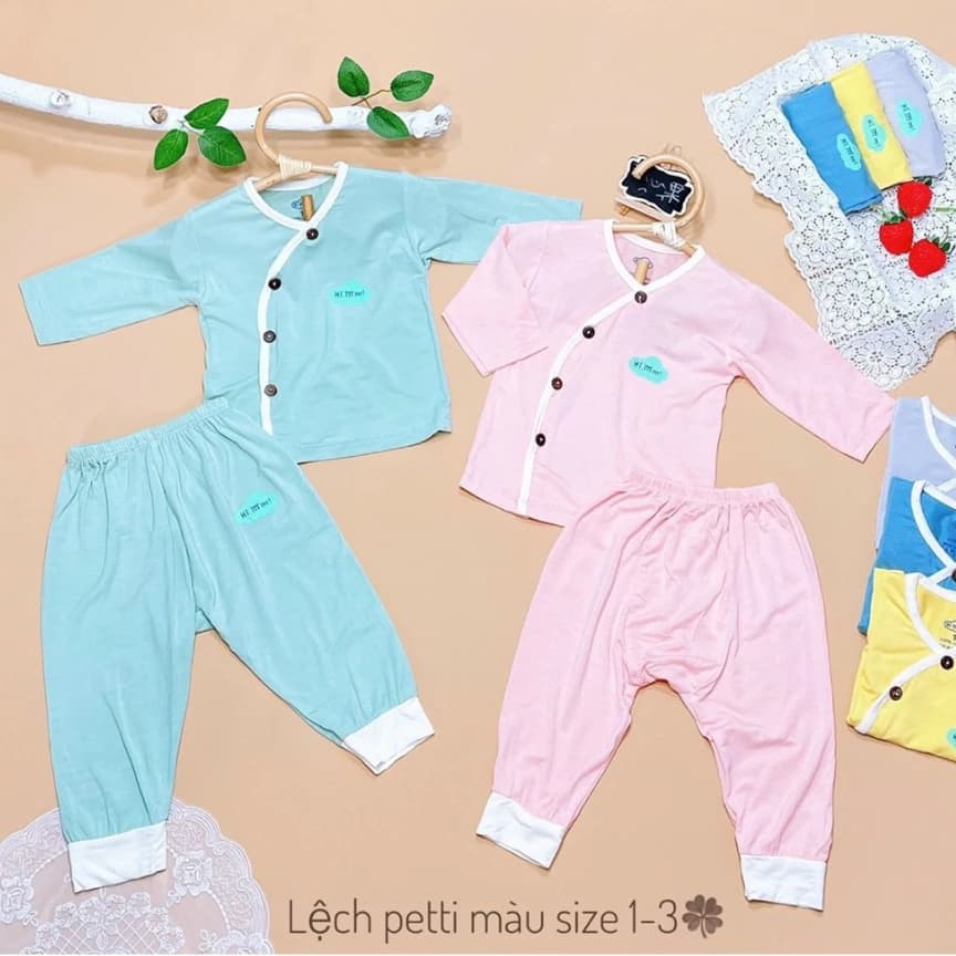 Bộ quần áo sơ sinh dài tay vải Bamboo petti tăm tre cao cấp cho bé trai bé gái sơ sinh 0-9 tháng BH39