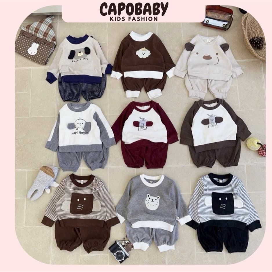 Bộ quần áo dài tay cho bé chất cotton dẻo họa tiết hoạt hình ngộ nghĩnh siêu mềm mịn phong cách Hàn Quốc cho bé[TD130]