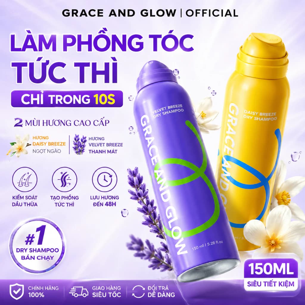 Dầu gội khô phồng tóc Grace and Glow Velvet Opium/Daisy Breeze 150ml kiềm dầu giúp giải cứu tóc bết