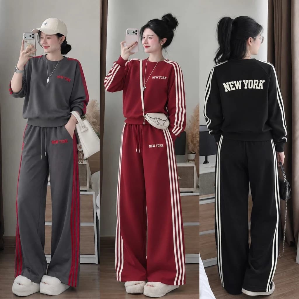 Set Bộ Quần Xuông Hyzina, Hoạ Tiết Chữ NewY Cho Nữ, Chất Liệu Nỉ 2 Da, Set Đồ Nữ Đẹp, Bộ Nỉ Thu Đông Nữ