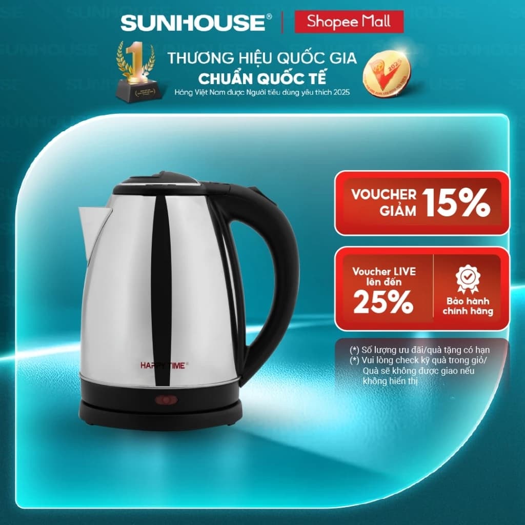 Ấm siêu tốc Inox 1.8L SUNHOUSE Happy Time HTD1081