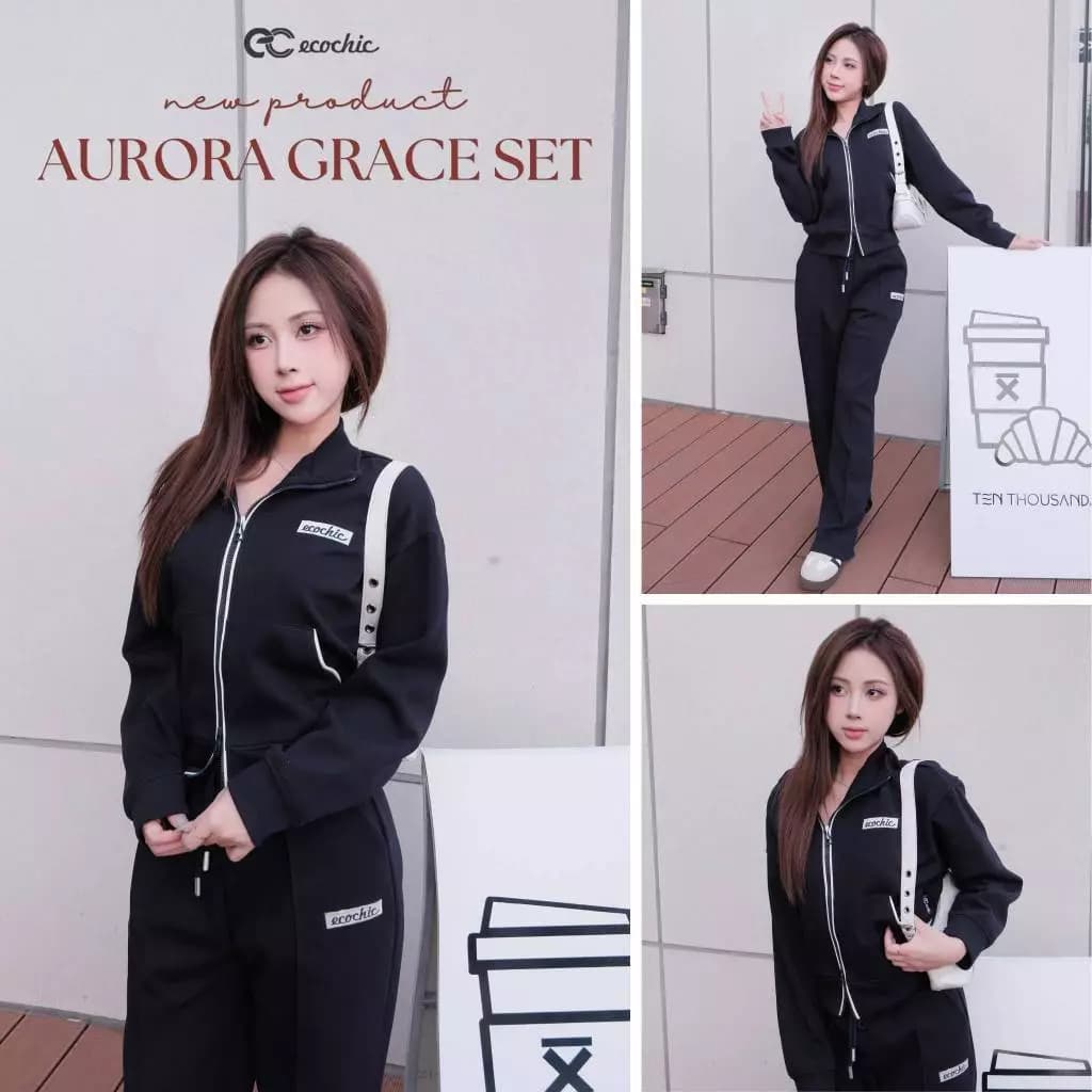 Set Bộ Dài ECOCHIC Áo Polo Cổ Bẻ Zip 2 Chiều Quần Ông Suông Dây Chun Đỏ Chất Liệu Cao Cấp Chính Hãng B182