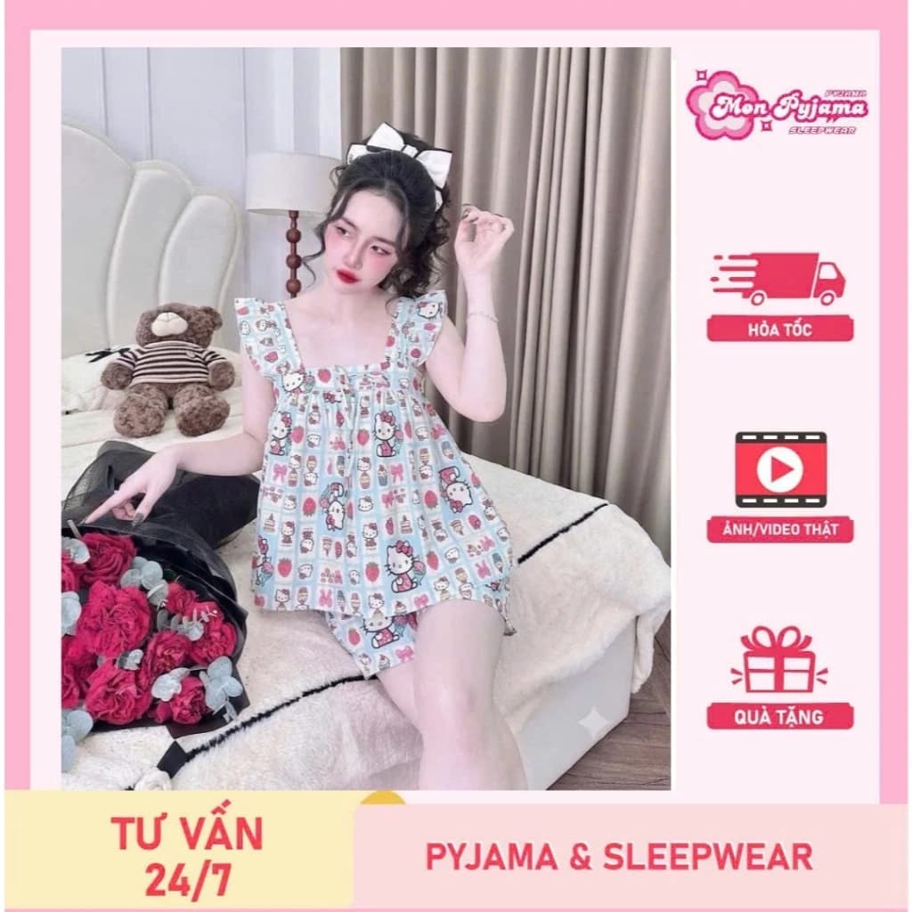 Bộ pijama mặc nhà thoáng mát đẹp,đồ ngủ nữ tay cánh tiên quần đùi họa tiết hoạt hình dễ thương[270].