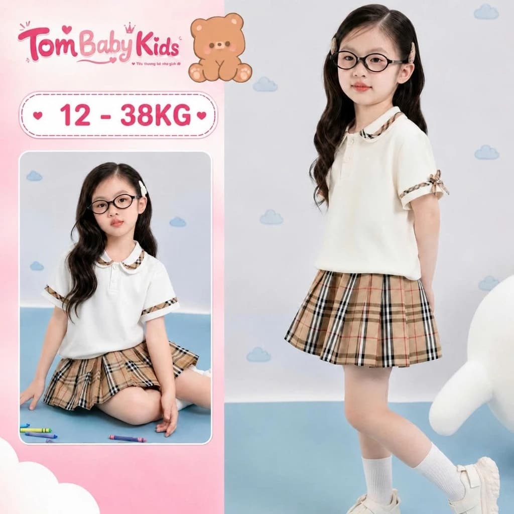 Set bộ đi học bé gái, set váy đi học bé gái, set đi học bé gái phong cách tiểu thư cho bé Tom Baby Kids [HS-154-HN]