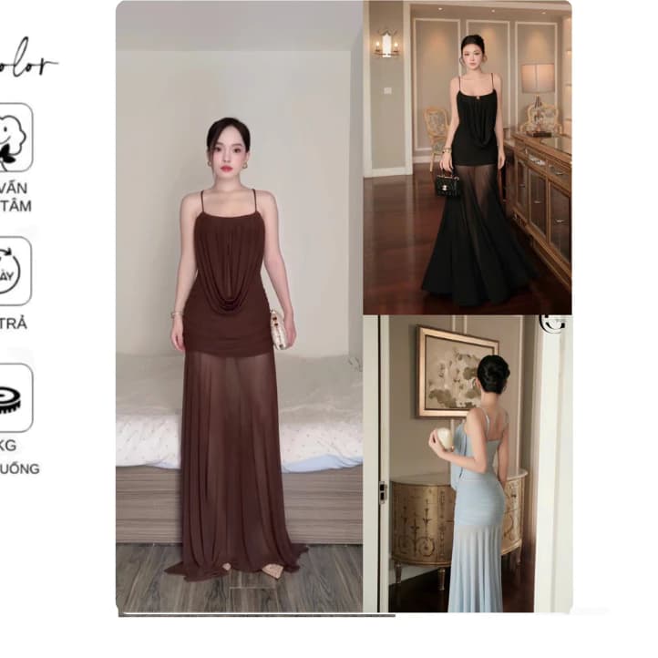 [Sẵn] VN116 ( CÓ BIGSIZE ) Váy hot 2 dây lưới nhún Thiết Kế Sang Chảnh KÈM TAG dáng dài xinh xắn by CarrotShop