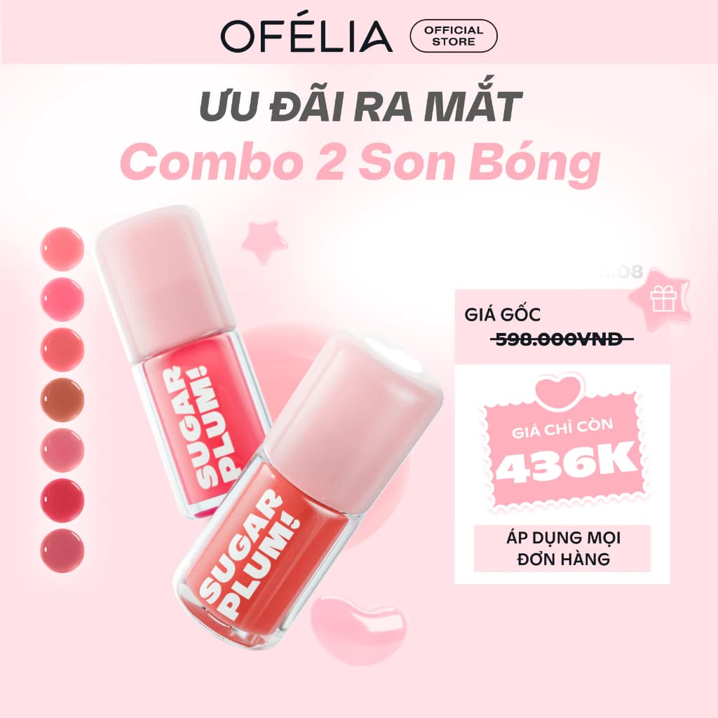 [LS] Combo 2 Son Bóng Dưỡng Môi Mọng Ẩm Mềm Xinh, Nhẹ Môi Không Dính, Màu Trong Trẻo SUGARPLUM Delish Lip Oil (3.4g x 2)
