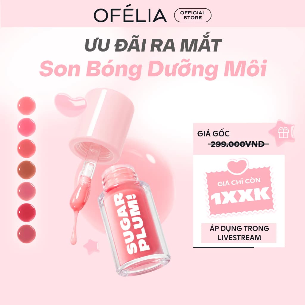 [LIVESTREAM x OFÉLIA] Son Bóng Dưỡng Môi Nhẹ Môi Không Dính, Màu Trong Trẻo SUGARPLUM Delish Lip Oil (3,4g)