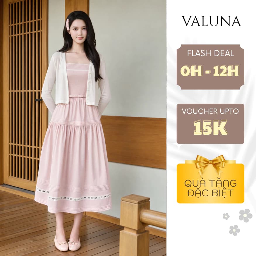 Set váy 2 dây phối cardigan nữ phong cách Hàn Quốc dịu dàng thanh lịch tôn dáng VALUNA STORE 2781