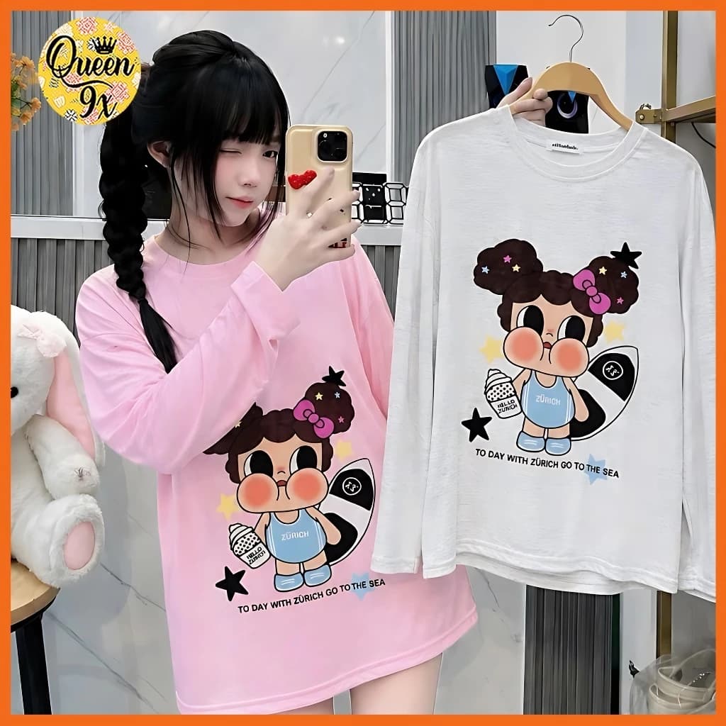 Áo thun chất cotton giấy dài tay in hình Minnie dễ thương Cho Nữ 40-56kg