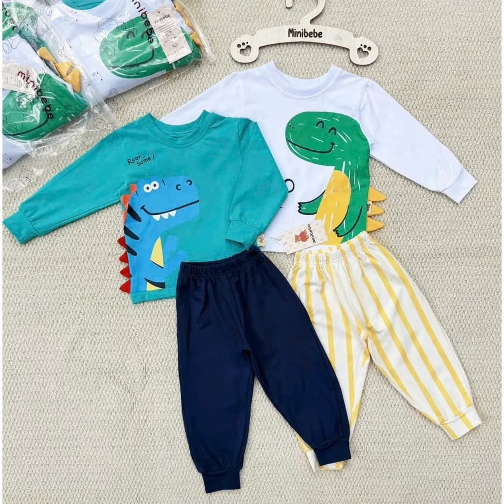 Bộ thu đông bé trai khủng long, bộ dài tay bé trai COMBO 2 BỘ chất cotton mềm mịn [9-24kg]