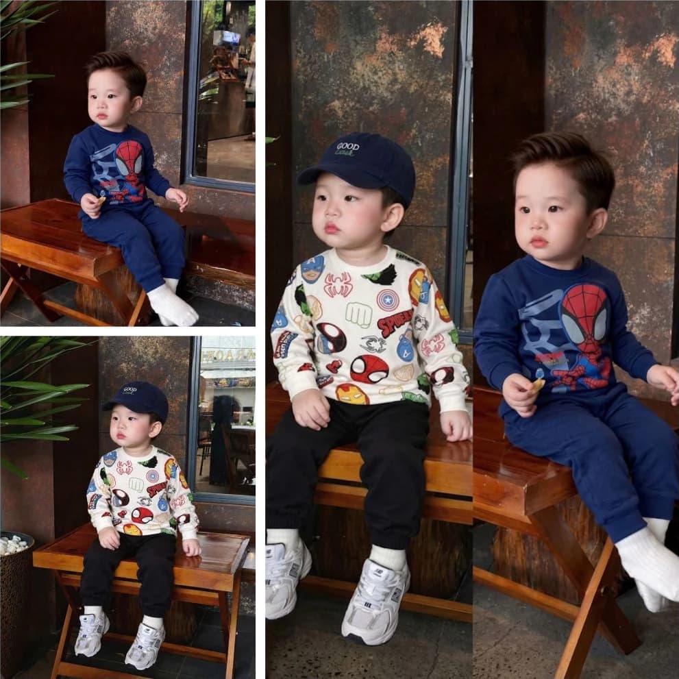 Set bộ thu đông siêu nhân nhện bé trai, Bộ dài tay bé trai chất cotton mềm mịn COMBO 2 BỘ [9-24kg]