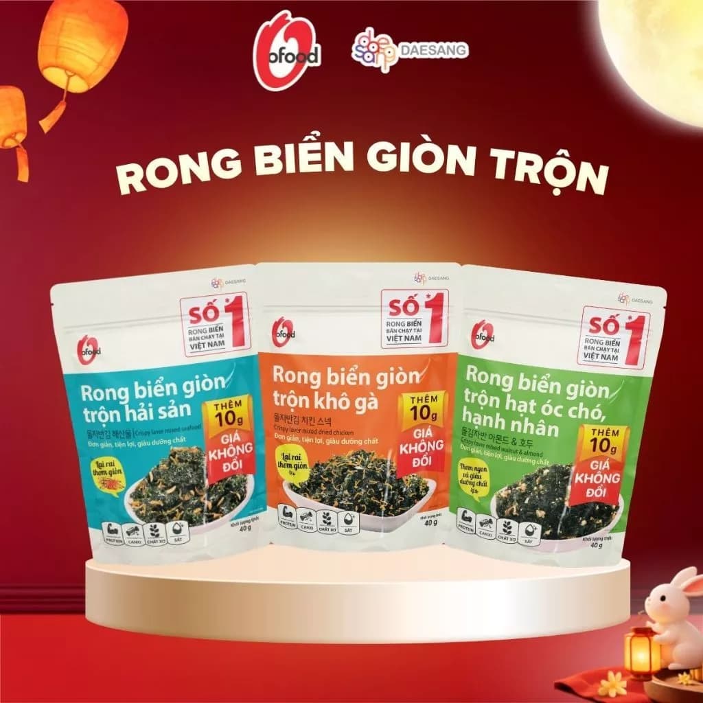 COMBO 3 Rong biển giòn trộn 3 vị O’Food 40g – Đồ ăn vặt ngon, ăn liền, trộn cơm, cháo.