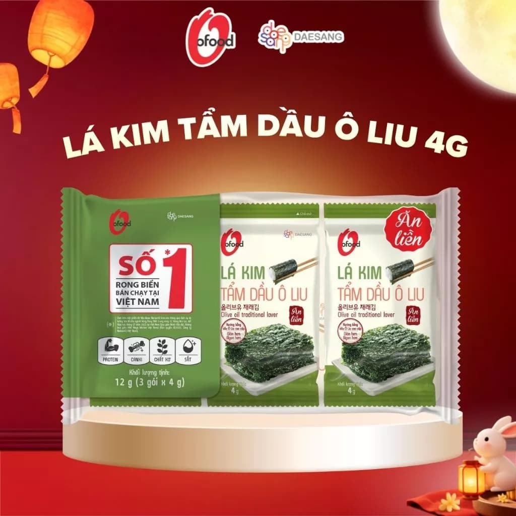 Rong biển / Lá kim 4G tẩm dầu Oliu O'food giòn, thơm, gia vị vừa miệng, ăn liền hoặc ăn kèm