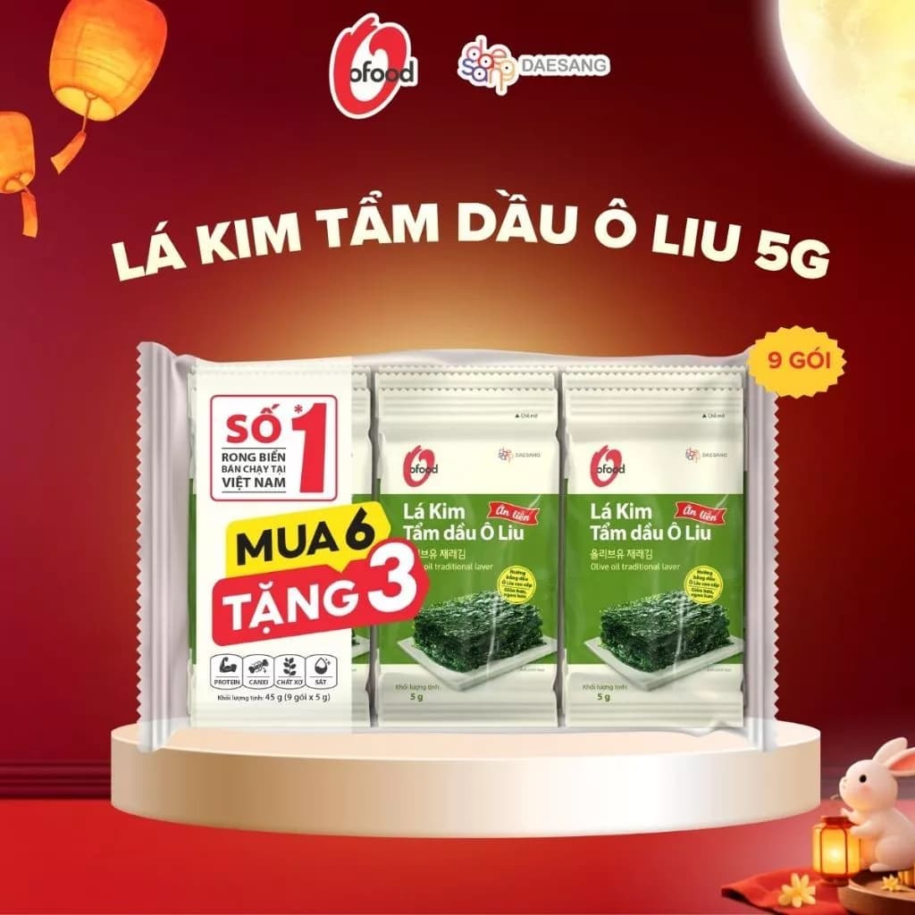 [Mua 6 tặng 3] Lốc 9 gói Lá kim tẩm dầu ô liu 5g O’Food – Đồ ăn vặt ngon