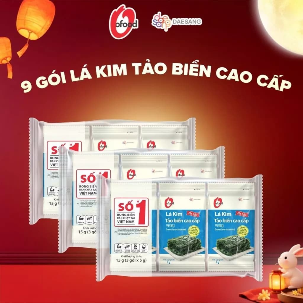 Combo 3 lốc 3 Lá kim tảo biển cao cấp O’Food– Gói 5g – Đồ ăn vặt ngon