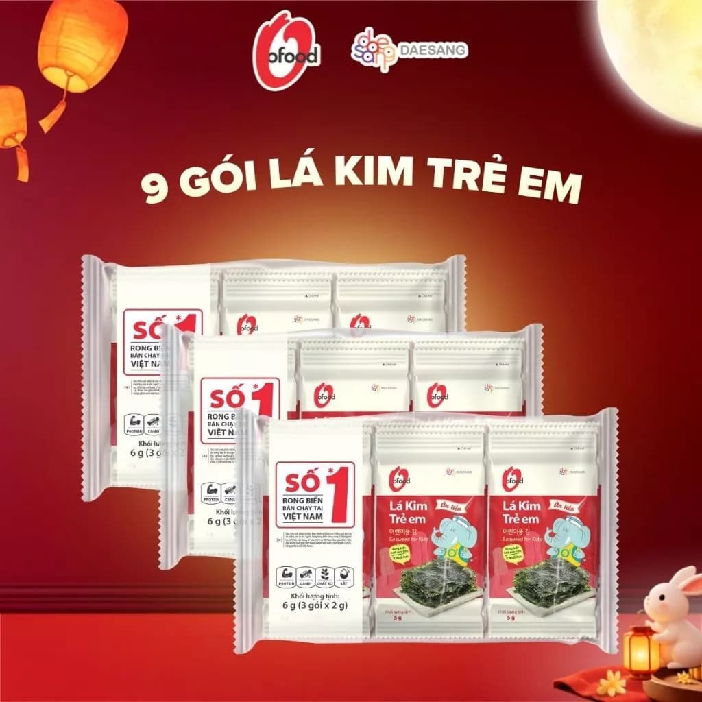 [O'FOOD VN] - COMBO 3 LỐC (9 GÓI) LÁ KIM O'FOOD DÀNH CHO TRẺ EM 5G – LÁ KIM ĂN VẶT GIÀU DINH DƯỠNG CHO BÉ