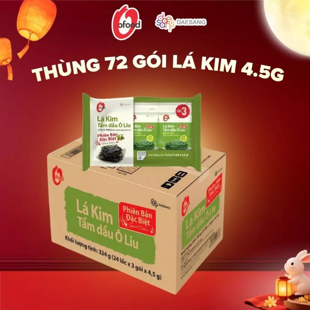 [Thùng 24 lốc 3] Lá kim tẩm dầu Oliu 4,5G O'Food, tổng 72 gói