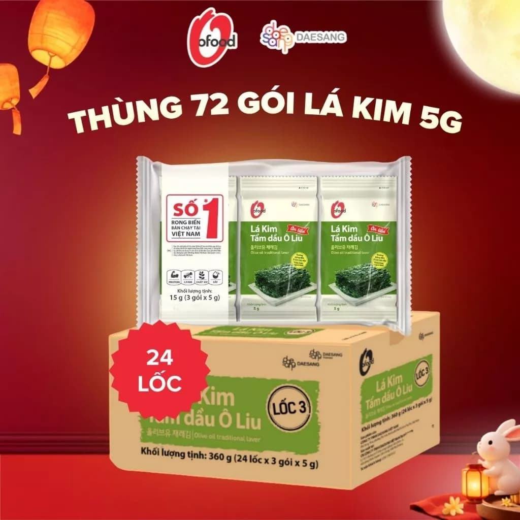 [Thùng 24 lốc] lá kim tẩm dầu Oliu lốc 3 O'Food