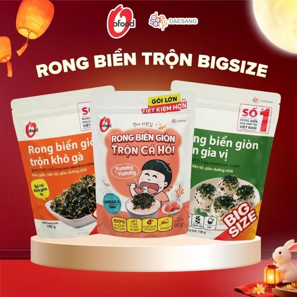 [O'FOOD VN] RONG BIỂN GIÒN TRỘN BIGSIZE – SNACK RONG BIỂN HÀN QUỐC, ÍT MUỐI, ĂN LIỀN, TRỘN CƠM