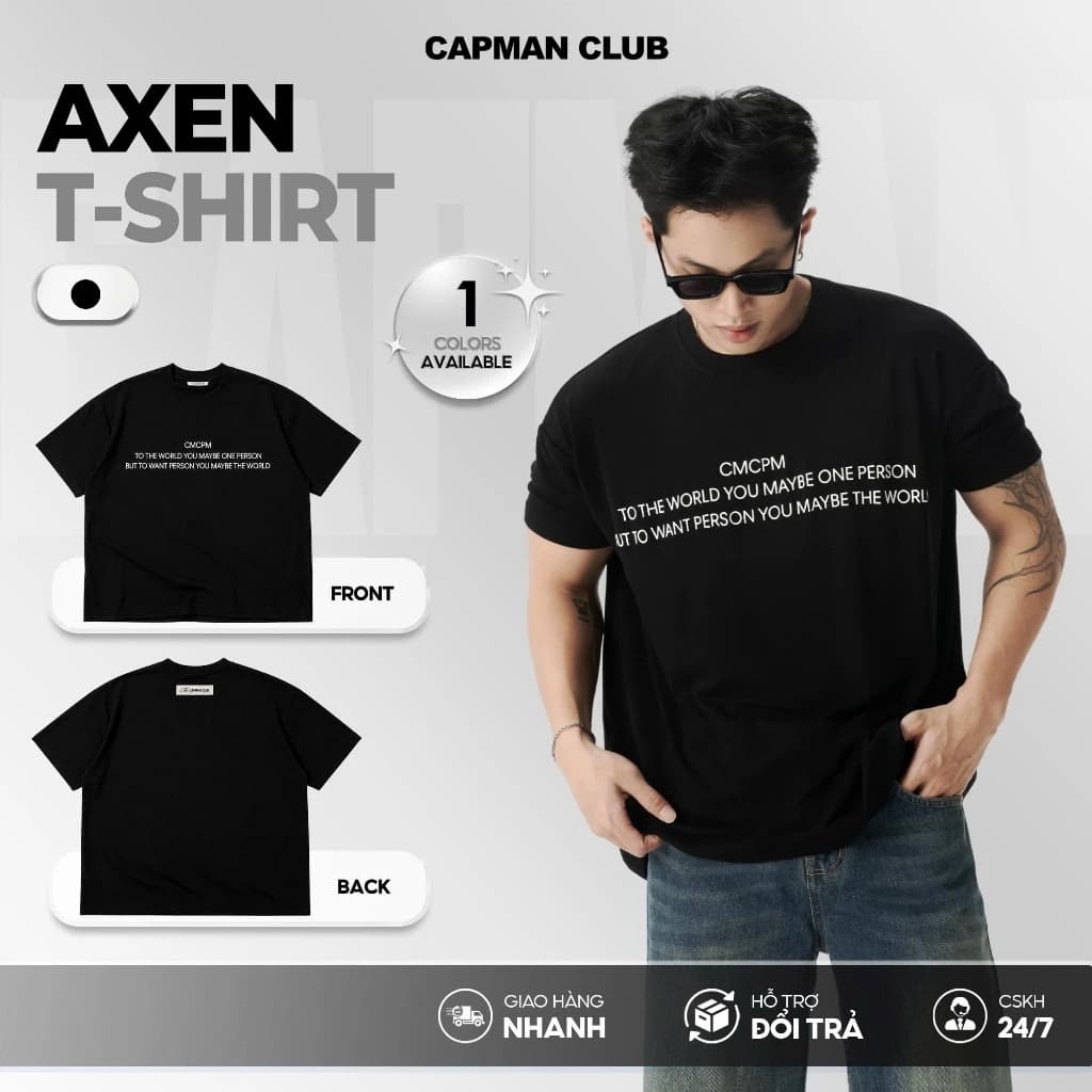 [DEAL MỞ BÁN] Áo thun nam tay ôm AXEN tee CAPMAN CLUB, áo thun phom ôm chất vải cotton 4 chiều co giãn