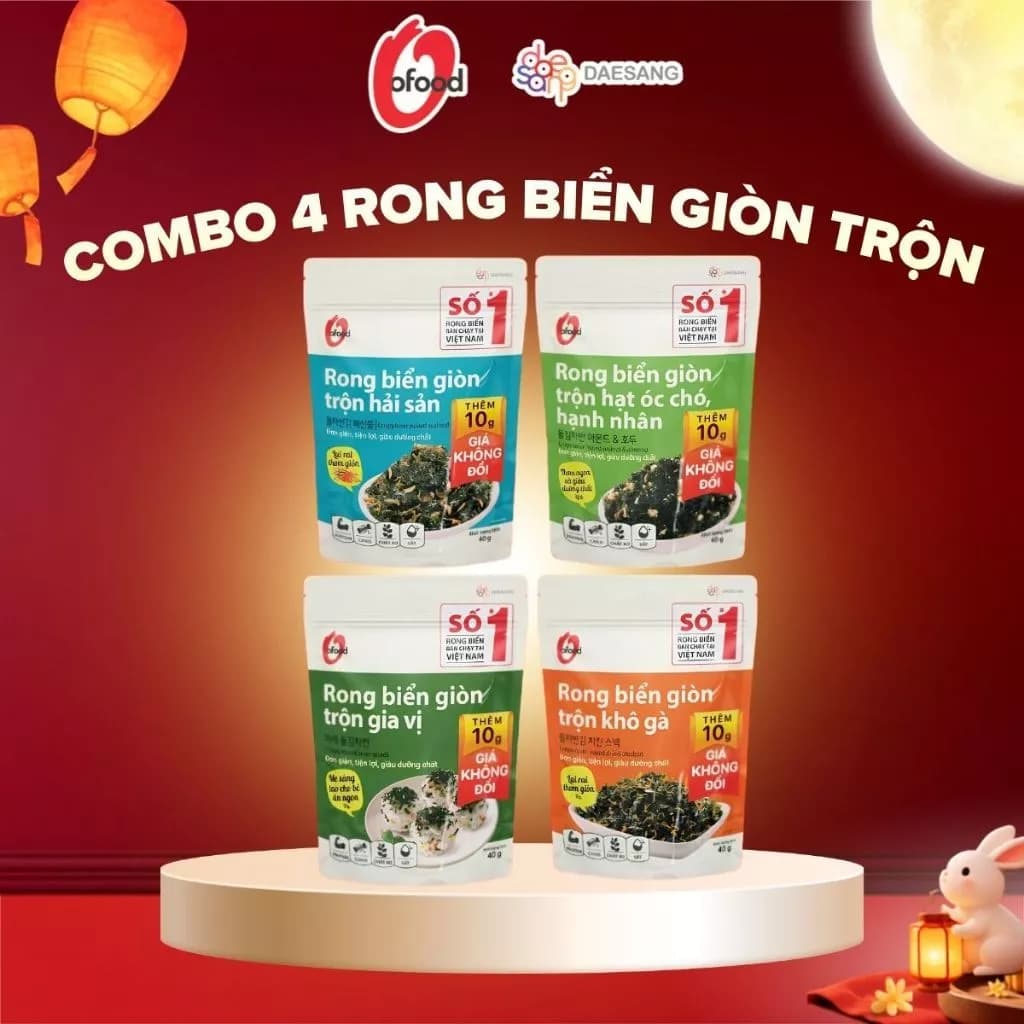 [O’Food] Combo 4 rong biển giòn trộn 4 vị – Ăn liền, trộn cơm, ăn kèm