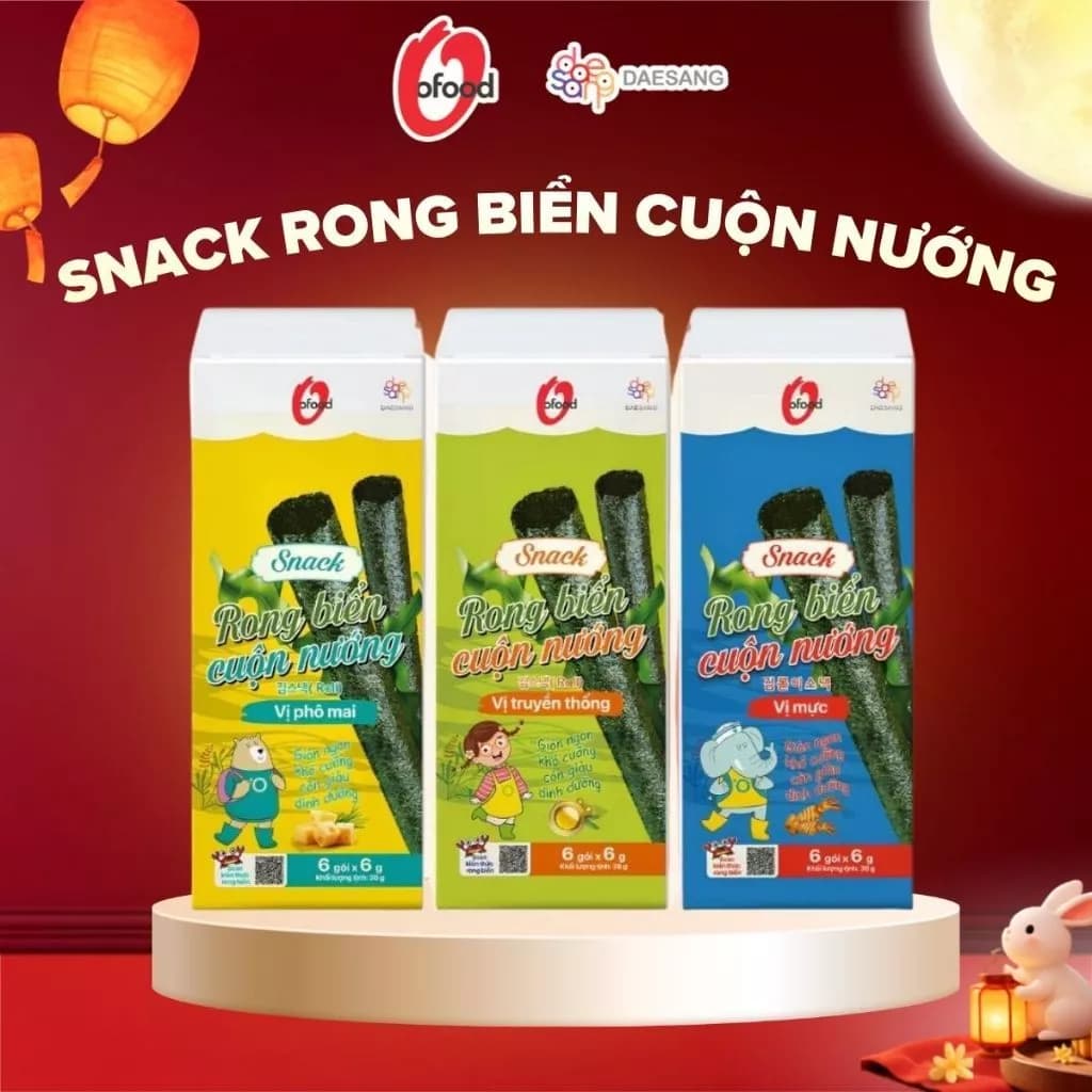 [O'FOOD VN] HỘP 6 GÓI SNACK RONG CUỘN NƯỚNG GIÒN O'FOOD 6G – RONG BIỂN ĂN VẶT GIÒN THƠM, ĂN LIỀN TIỆN LỢI