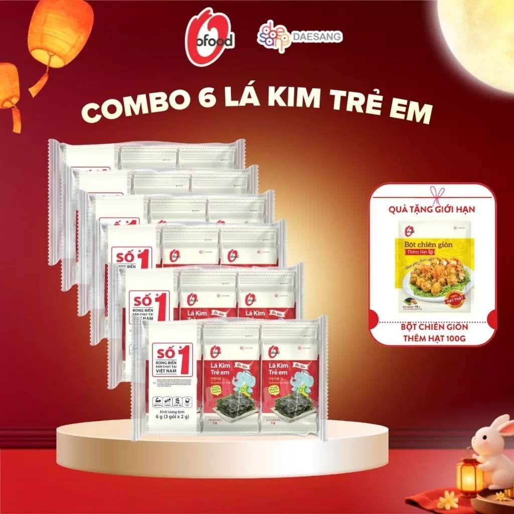 [Tặng bột chiên giòn] Combo 6 lốc 3 lá kim ăn liền O'food dành riêng cho trẻ em gói 5g