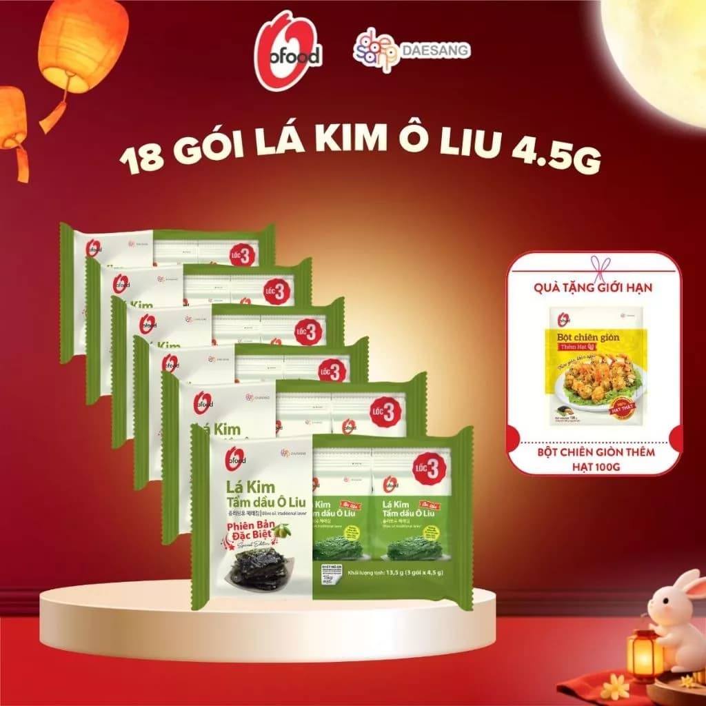 [O'FOOD VN] COMBO 6 LỐC LÁ KIM TẨM DẦU OLIVE O'FOOD 4.5G (18 GÓI) | TẶNG BỘT CHIÊN GIÒN THÊM HẠT 100G