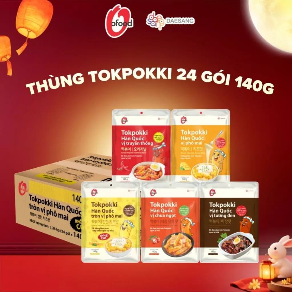 [O'FOOD VN] [THÙNG 24 GÓI] TOKBOKKI HÀN QUỐC O'FOOD 140G – BÁNH GẠO HÀN QUỐC, NHIỀU VỊ, TIỆN LỢI
