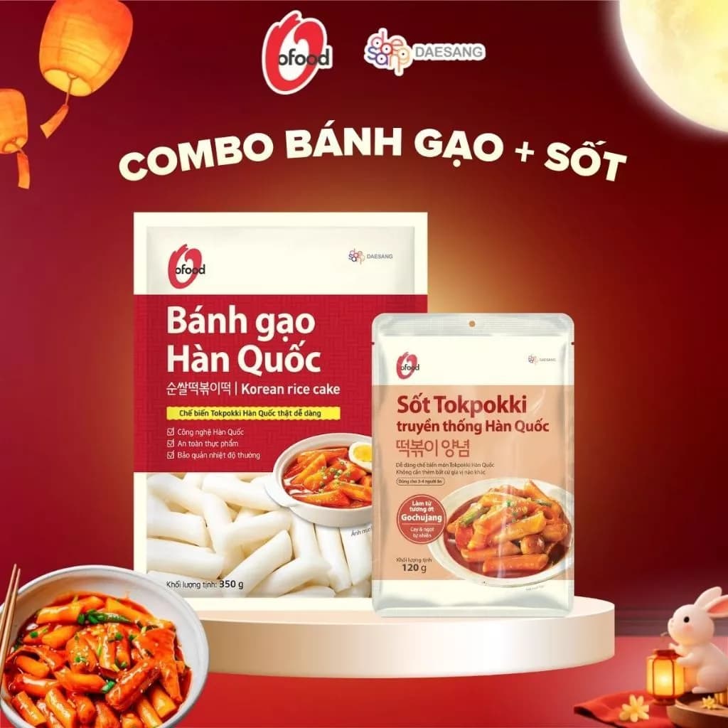 [O'FOOD VN] COMBO BÁNH GẠO HÀN QUỐC O'FOOD 350G + SỐT TOKBOKKI O'FOOD 120G – NGUYÊN LIỆU LÀM TOKBOKKI TIỆN LỢI