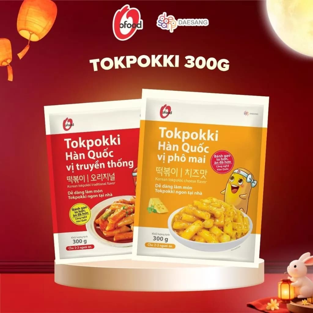 [O'FOOD VN] TOKBOKKI HÀN QUỐC O'FOOD 300G – BÁNH GẠO HÀN QUỐC, 2 VỊ, DẺO DAI, THƠM NGON