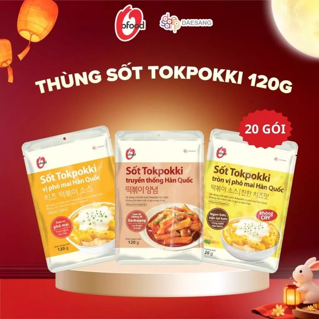 [Thùng 20 gói] Sốt tokbokki / tokpokki Hàn Quốc O'Food 120g, vị truyền thống và phô mai cay