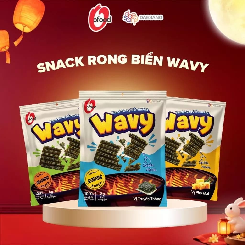[O'FOOD VN] SNACK RONG BIỂN NƯỚNG WAVY O'FOOD 8G – RONG BIỂN ĂN VẶT GIÒN THƠM, ĂN LIỀN, 3 VỊ WASABI, TRUYỀN THỐNG, PHÔ M