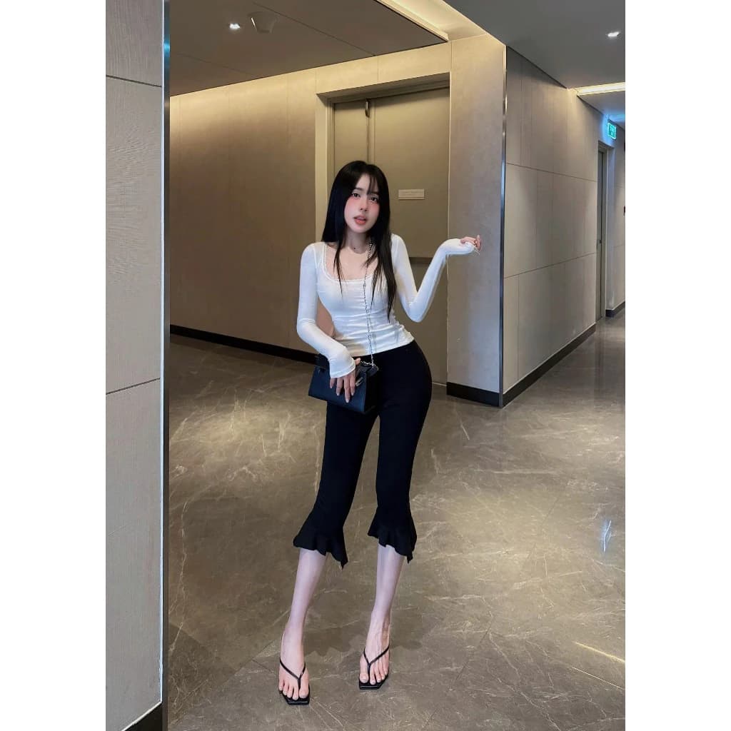 Sét áo body cổ vuông dài tay mix quần legging lửng ống loe sét 2 màu tôn dáng phong cách trẻ trung S105[KÈM ẢNH SÀN]