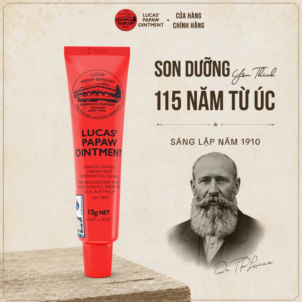 【15G】Son Dưỡng Đu Đủ Lucas Papaw Úc 115 Năm - Dưỡng Môi Mềm Mịn, Giảm Khô Nứt Môi & Gót Tay Chân