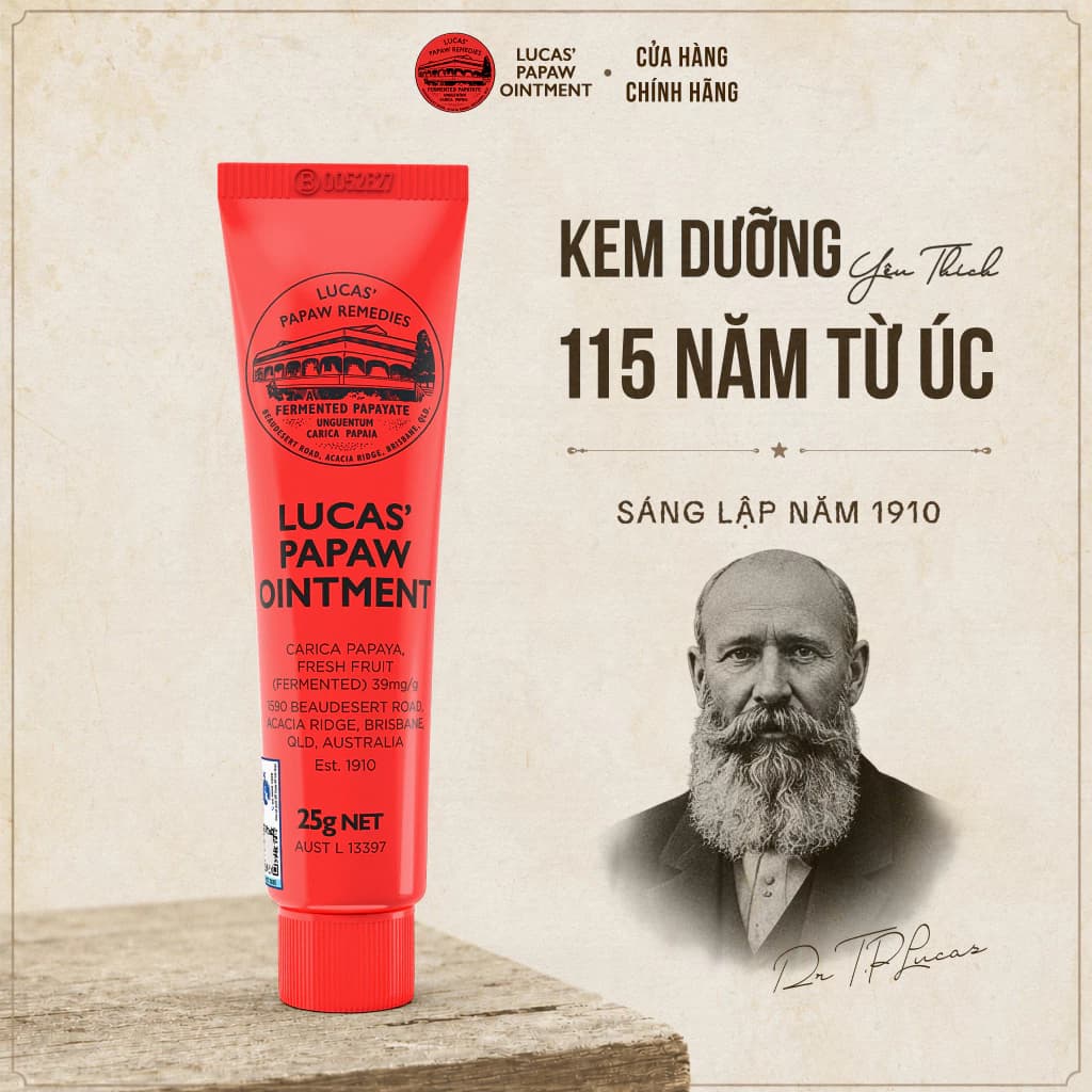 【25G】Kem Dưỡng Đu Đủ Lucas Papaw Úc 115 Năm - Dưỡng Môi Mềm Mịn, Giảm Khô Nứt Môi & Gót Tay Chân