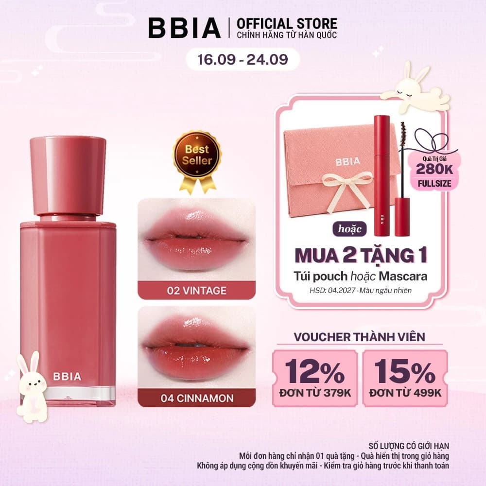 Son tint bóng căng mọng, trong trẻo BBIA Glow Tint