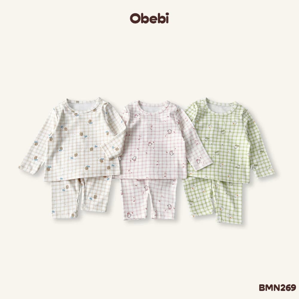 Bộ Dài Tay In Hình Đáng Yêu Chất Liệt Cotton Mềm Mại Cho Bé Trai Bé Gái Từ 6 - 22kg Obebi BMN269
