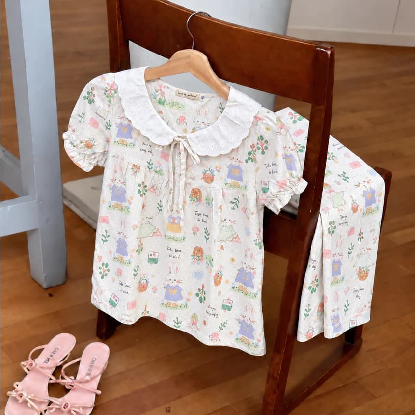 Bộ đồ ngủ mặc nhà nữ quần lửng áo cộc tay cổ sen chất Cotton, Lụa Mango, Đũi, Kate đủ size