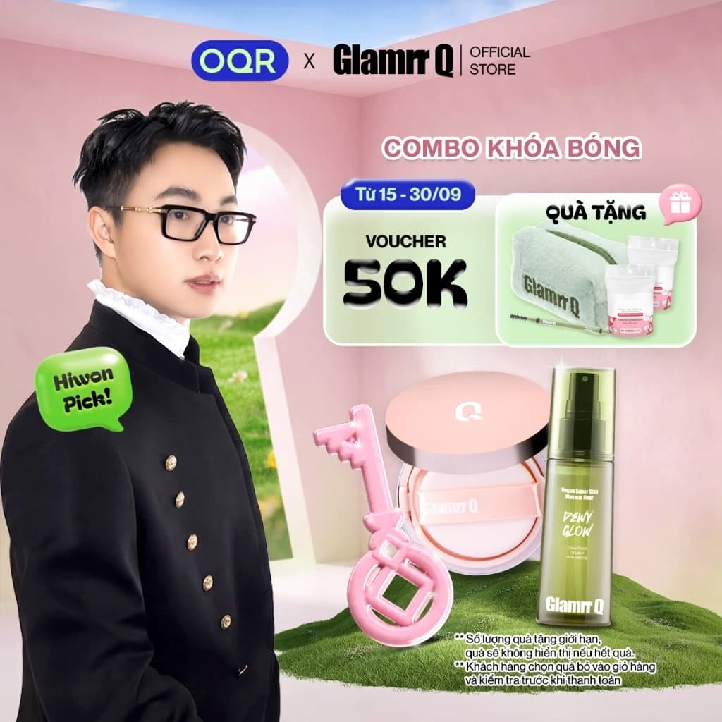 Combo GLAMRR Q LONG WEAR DD CUSHION SPF50+/PA+++ (New Version, 1 lõi 12g) & Xịt Khóa Nền Cố Định Thuần Chay Da Nhạy Cảm