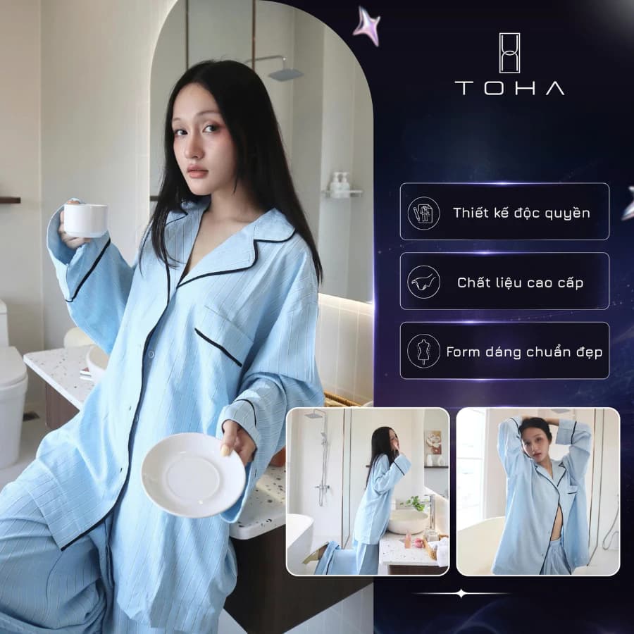 [NEW COLLECTION] TOHA Homewear Bộ Đồ Ngủ Unisex Sọc Mềm Mát Đi Chơi, Du Lịch Biển - BLUE MORNING BLISS SET