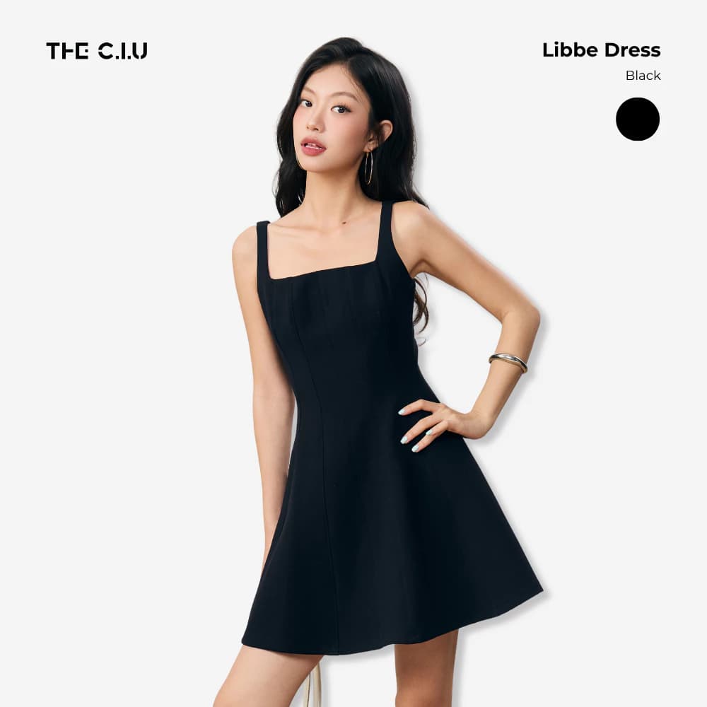 Đầm xòe chữ A THE C.I.U, đầm hai dây cổ vuông chiết eo tôn dáng - Libbe Dress