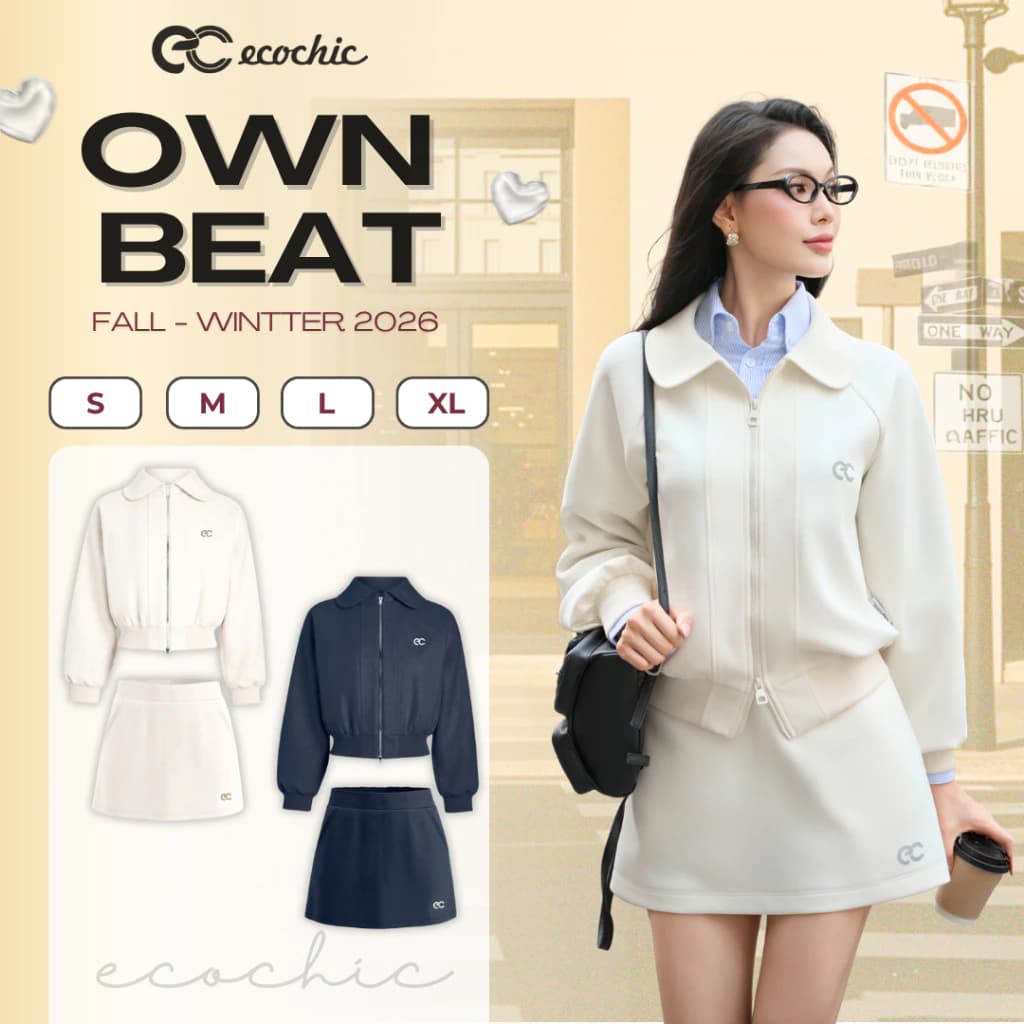 Set Váy Cổ Sen ECOCHIC B260 Áo Khoác Khoá 2 Chiều Chân Váy A Ngắn Logo Phản Quang Chất Liệu Cao Cấp